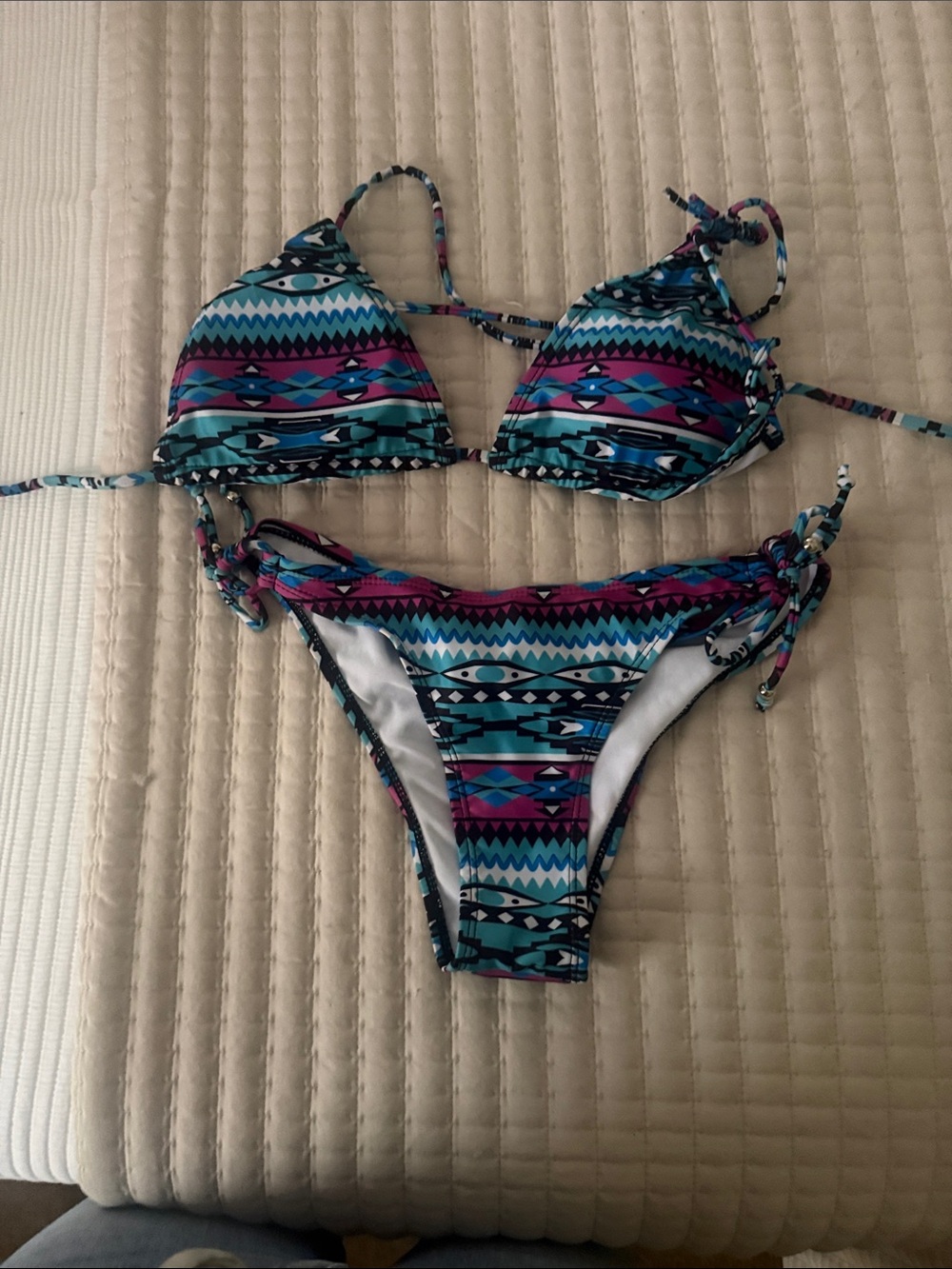 Women’s Teal & Purple Patterned Triangle Bikini